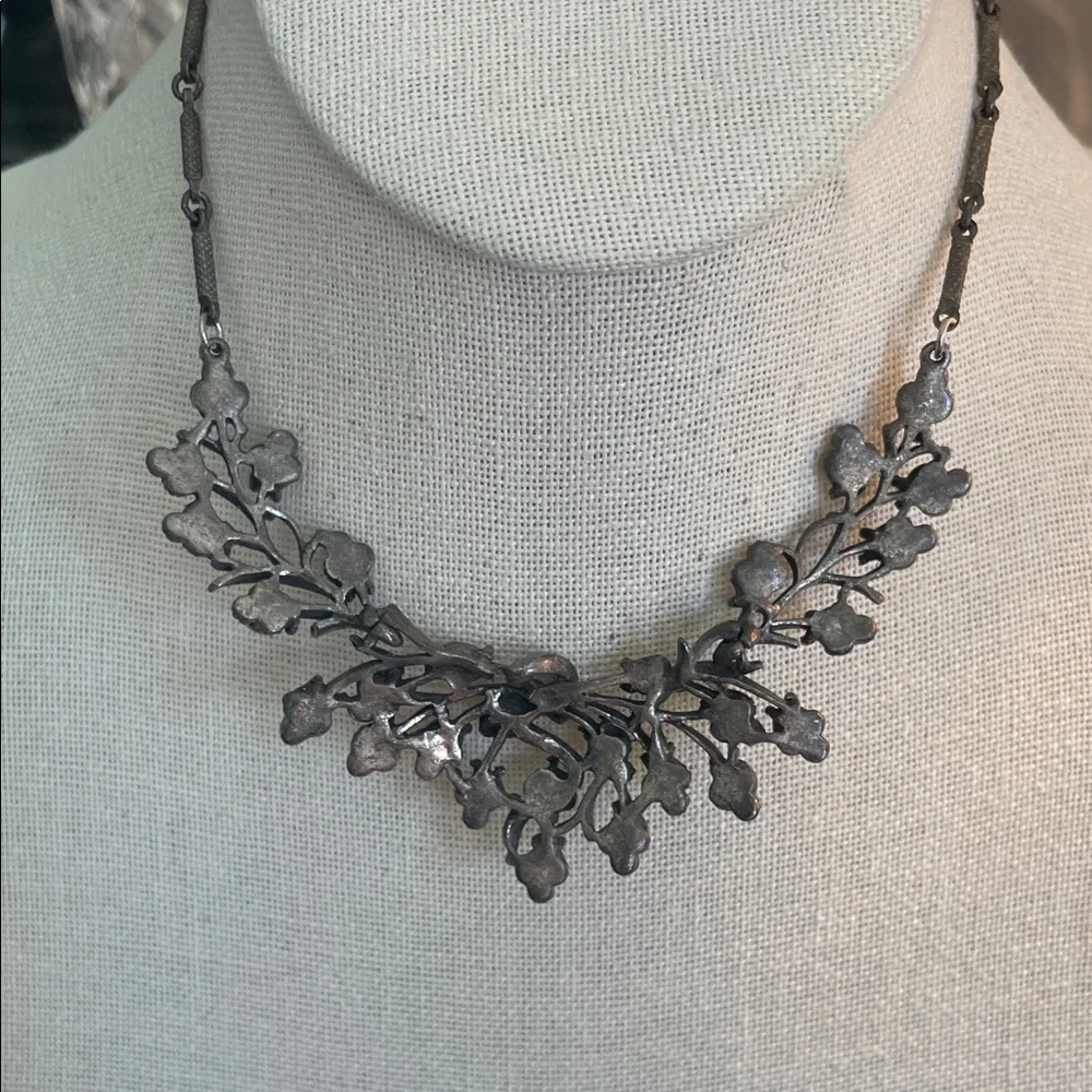 VTG Crystal Branch Statement Necklace - Gunmetal and Clear